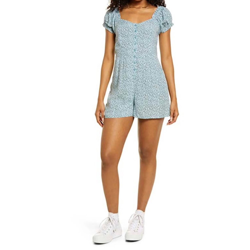 BP. Print Romper In Blue Lacey Ditsy